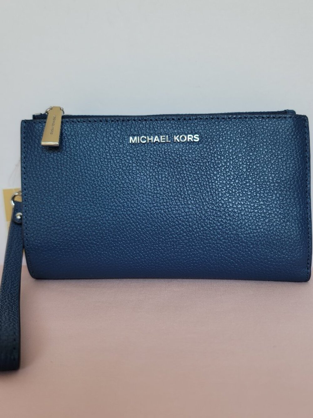 MICHAEL KORS Jet Set Double Zip Pebbled Leather Wristlet-River Blue Sale 🎈$114⭐
